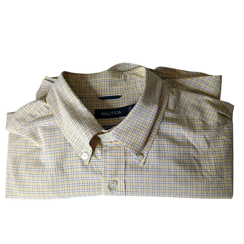 Nautica Shirt Mens Sz L Blue/Yellow Check Short Sleeve Button Down